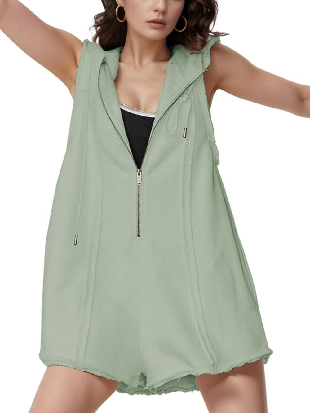 Athletic Women's Sleeveless Hooded Romper Jumpsuit for Workout & Casual Wear